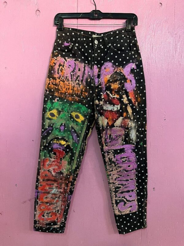 product details: PUNK ROCK CUSTOMIZED POLKA DOT HAND PAINTED PANTS *THE CRAMPS photo