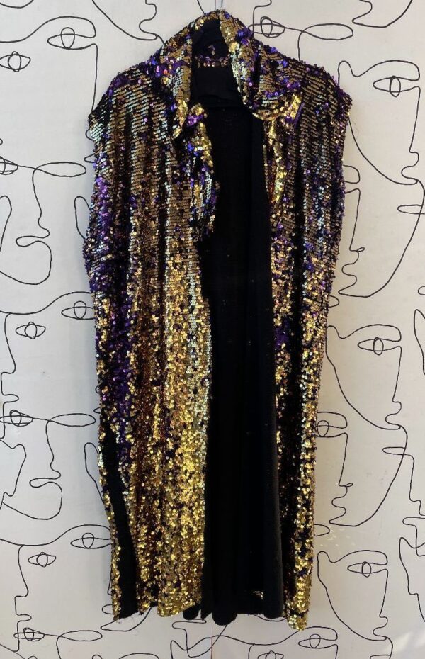 product details: CUSTOMIZED HOODED TWO-TONED SEQUIN ELONGATED SLOUCHY VEST photo
