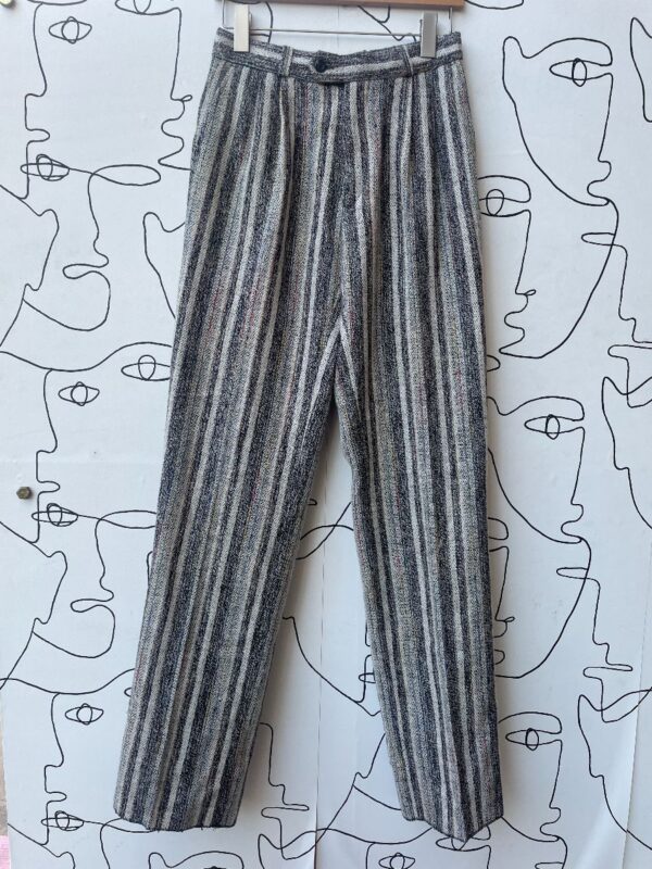 product details: AMAZING 1980S WOOL RAINBOW VERTICAL STRIPED PLEATED TROUSERS photo