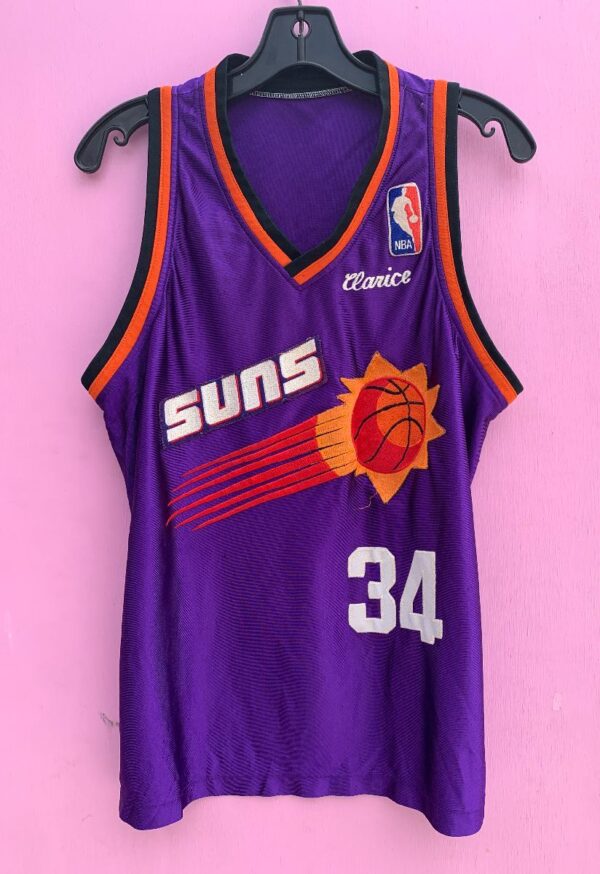 product details: BOOTLEG HANDMADE PHOENIX SUNS JERSEY #34 BARKLEY CUSTOM PATCHES SEWN ON SMALL FIT photo