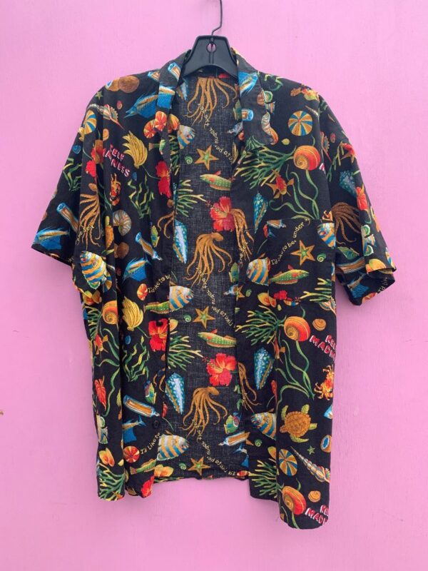 product details: AS-IS 1990S COTTON REEF MADNESS SEA LIFE SS BD HAWAIIAN SHIRT photo