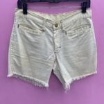 RETRO 1960S-70S CUT OFF BLEACHED SHORTS W/ FRONT SLIT POCKETS CONTRAST STITCHING