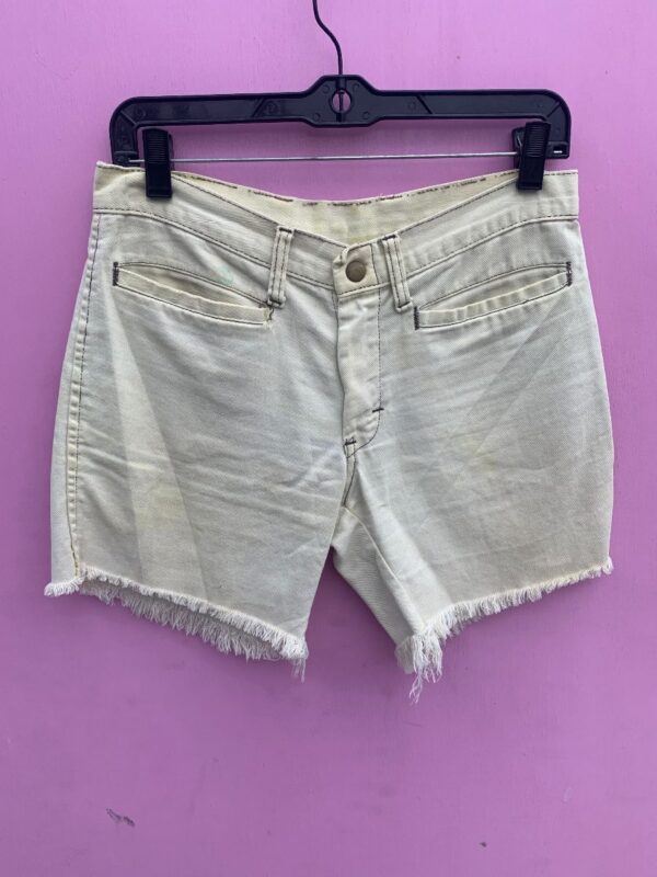product details: RETRO 1960S-70S CUT OFF BLEACHED SHORTS W/ FRONT SLIT POCKETS CONTRAST STITCHING photo