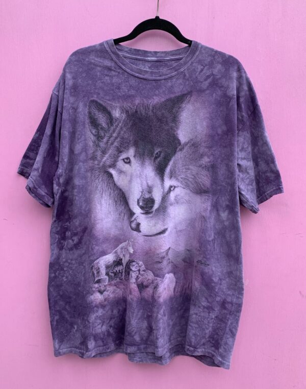 product details: 1990S MARBLE WASH TIEDYE WOLVES PRINT GRAPHIC T-SHIRT photo