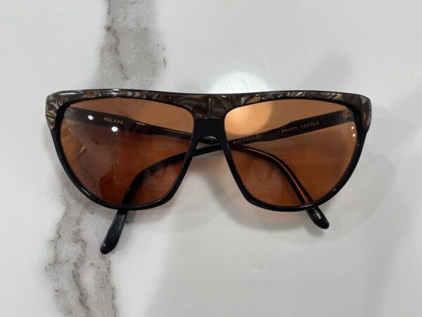 product details: 1980S ABALONE STRAIGHT TOP BAR SUNGLASSES WITH CUSTOM MADE SOLID BROWN LENSES UV 400 photo