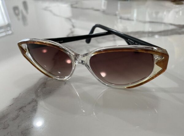 product details: DECO GOLD DUST CATEYE SUNGLASSES 1970S WOMENS CUSTOM MADE BROWN GRADIENT LENSES photo