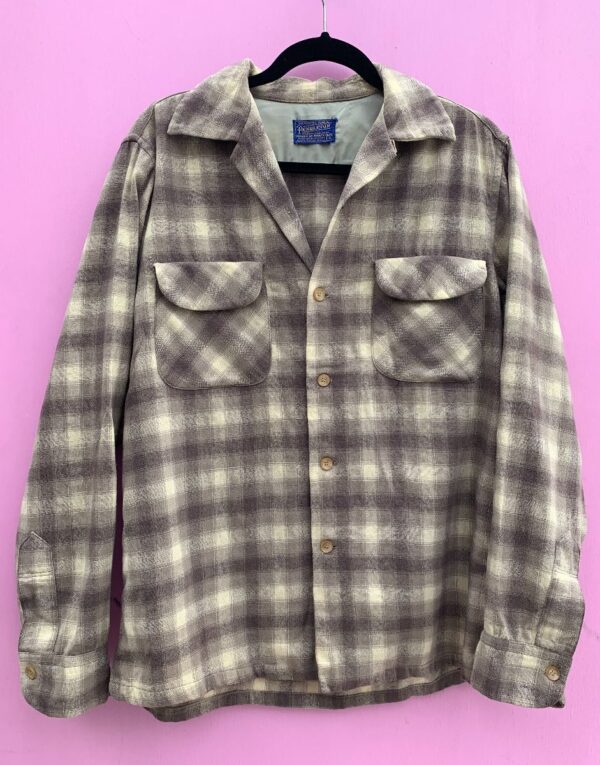 product details: SOLID WOOL PENDLETON BUTTON UP W/ GRID PATTERN AND CAMP COLLAR photo