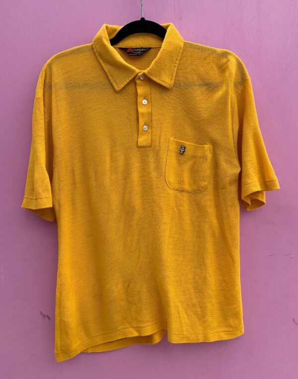 product details: AS-IS SWEET 1960S ACRYLIC POLO SHIRT W/ CASTLE PATCH ON POCKET photo