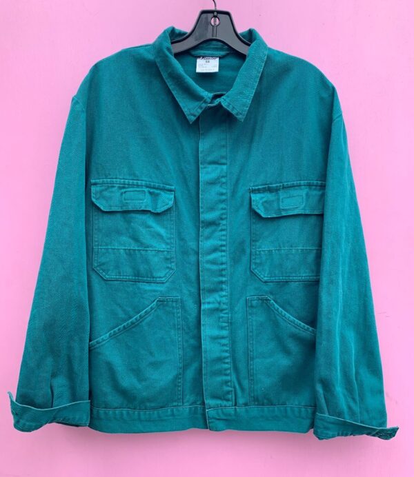 product details: RARE COLOR WORKWEAR JACKET BUTTON UP SOLID COTTON FROM EUROPE W/ 4 POCKETS ON FRONT photo