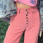 AMAZING 1970S HIGH RISE PINK CORDUROY FLARED PANTS