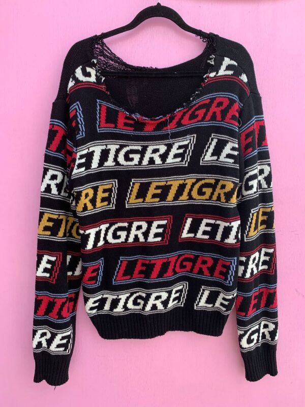 product details: AMAZINGLY THRASHED LE TIGRE ALLOVER LOGO KNIT SWEATER photo