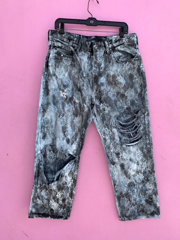 product details: CUSTOM PAINTED HEAVILY DISTRESSED DENIM PANTS photo
