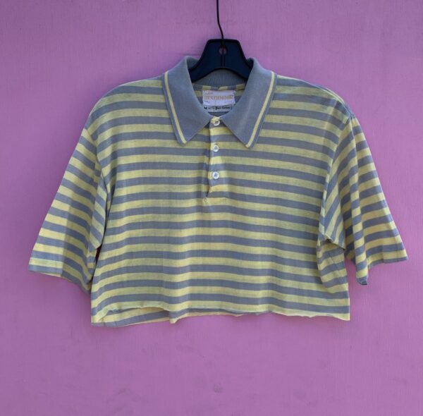product details: AS IS - 100% PURE COTTON SMALL FIT STRIPED COLLARED SHORT SLEEVE CROPPED SHIRT photo