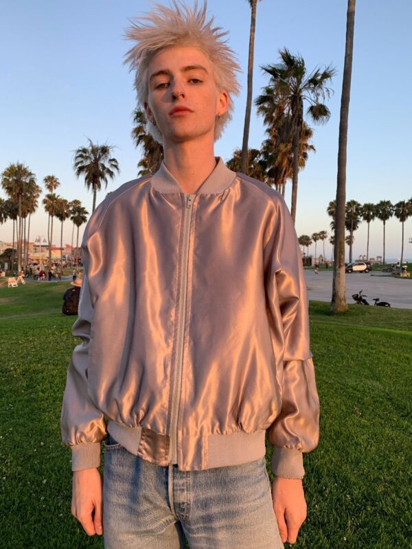 product details: RETRO METALLIC SILVER ZIPUP BOMBER JACKET AS-IS photo