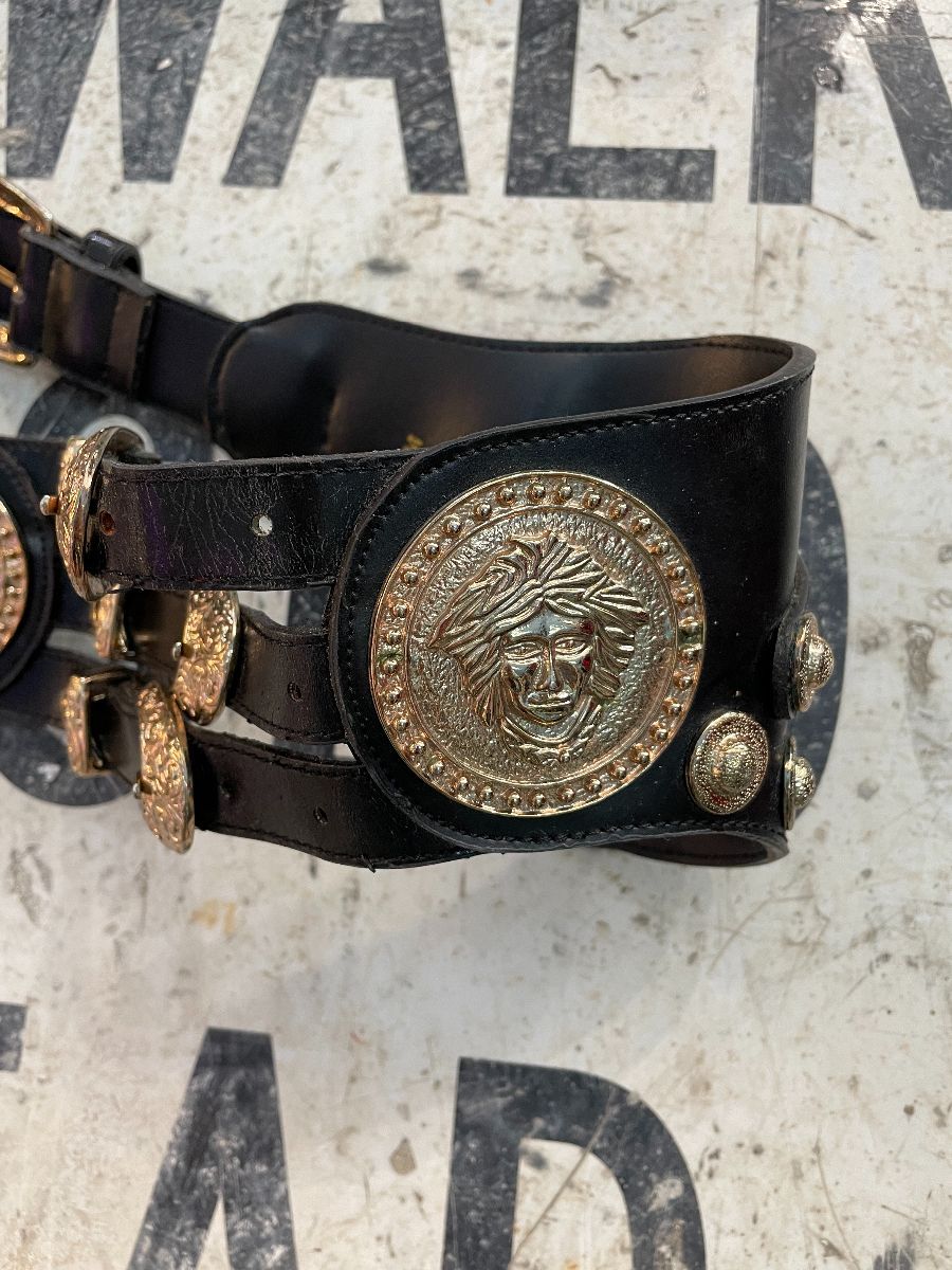 Amazing Versace Medallion Leather Holster Hip Belt | Boardwalk Vintage
