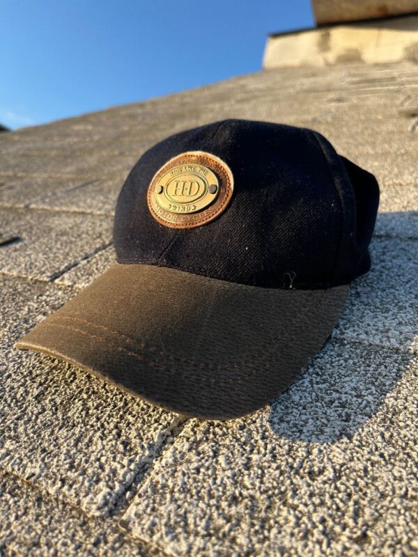 product details: WOOL AND LEATHER HARLEY DAVIDSON DAD HAT METAL LOGO PLAQUE LEATHER STRAP BACK CLOSURE photo
