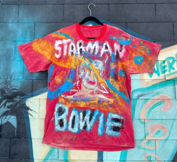 product details: STARMAN BOWIE CUSTOM HAND PAINTED SILK SCREEN GRAPHIC T-SHIRT photo