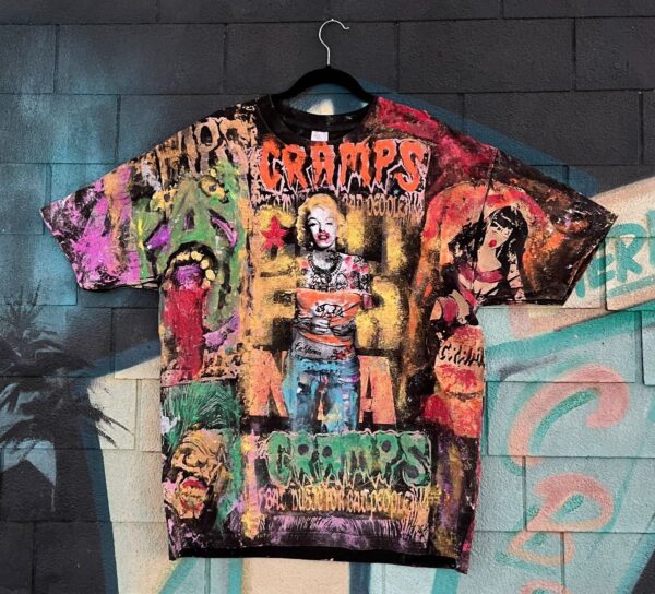 product details: THE CRAMPS MARILYN MONROE CUSTOM HAND PAINTED SILK SCREEN MONTAGE GRAPHIC T-SHIRT photo