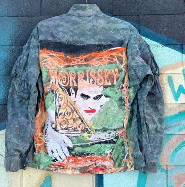 product details: MORISSEY CUSTOM HAND PAINTED SILK SCREEN GRAPHIC MILITARY JACKET photo