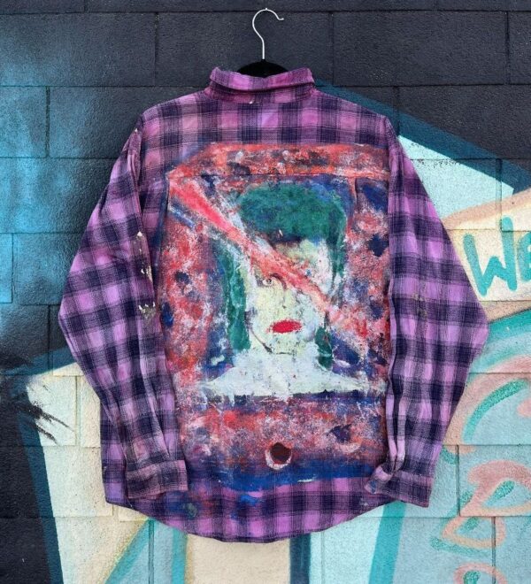 product details: OVERDYED DAVID BOWIE ZIGGY STARDUST CUSTOM HAND PAINTED SILK SCREEN GRAPHIC FLANNEL photo