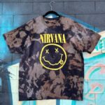 NIRVANA NEVERMIND CUSTOM HAND PAINTED SILK SCREEN GRAPHIC ON BLEACHED OUT T-SHIRT