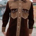 TWO TONED RHINESTONED SUEDE LEATHER SNAP BUTTON WESTERN JACKET