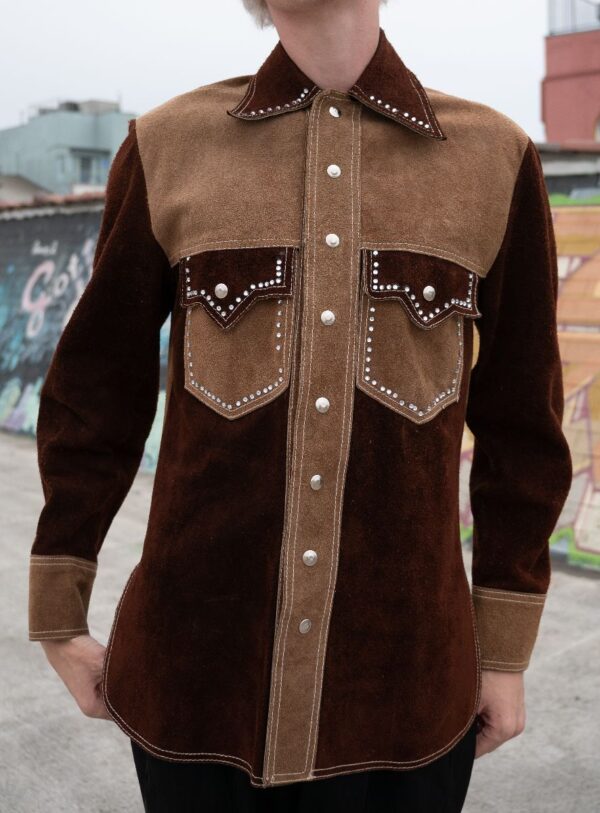 product details: TWO TONED RHINESTONED SUEDE LEATHER SNAP BUTTON WESTERN JACKET photo