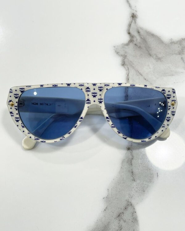 product details: MCM VINTAGE 1970S TOP BAR SUNGLASSES W/ MCM PRINT AND GOLD HIGHLIGHTS photo