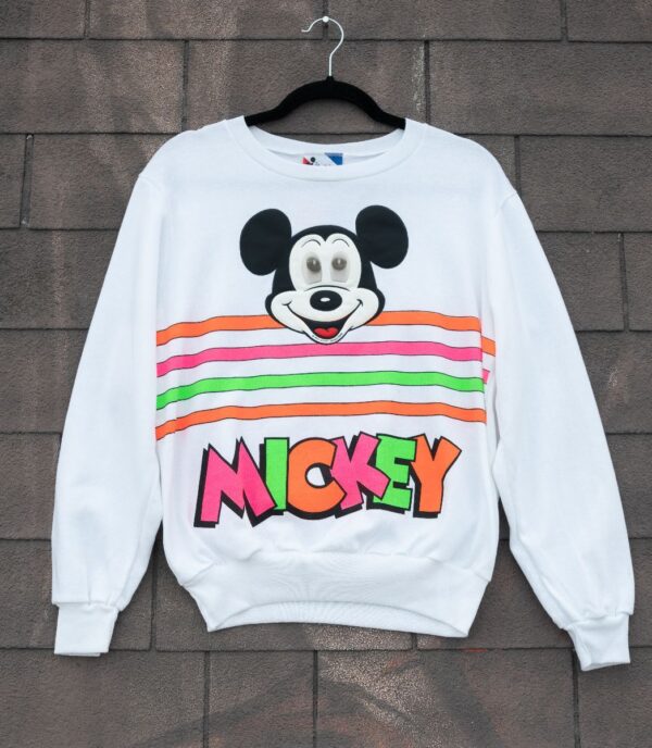 product details: 1980S DEADSTOCK MICKEY MOUSE APPLIQUE SWEATSHIRT NWT LENTICULAR GRAPHIC EYES photo