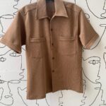 COOL 1970S STRUCTURED THICK WEAVE POLYESTER SHIRT CUFFED SLEEVES