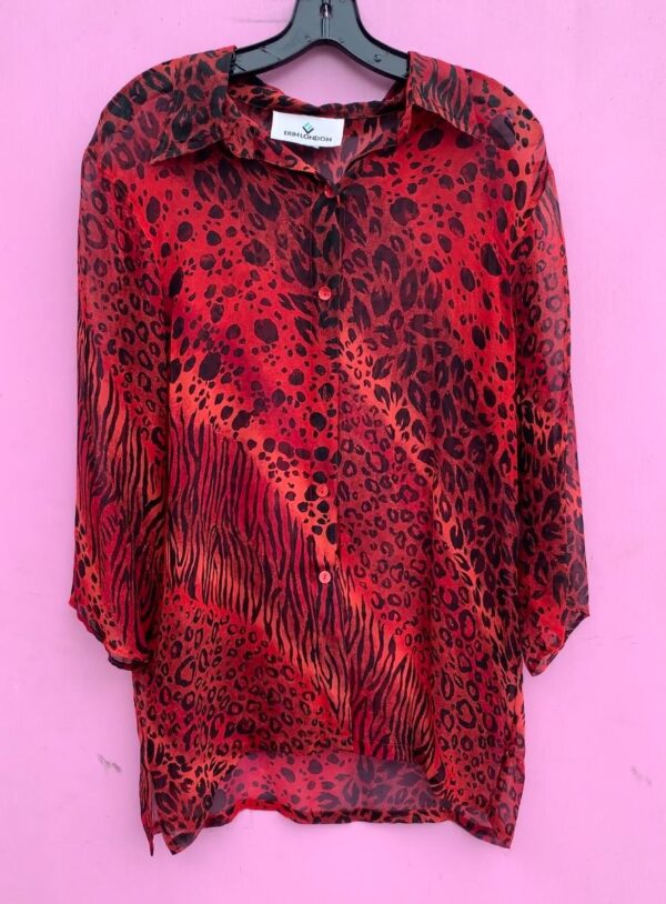 product details: 1990S SHEER FLOWING LEOPARD PRINT BUTTON UP BLOUSE photo