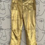 AS-IS Y2K CRAZY METALLIC GOLD LEATHER FLARED BUTTON UP PANTS