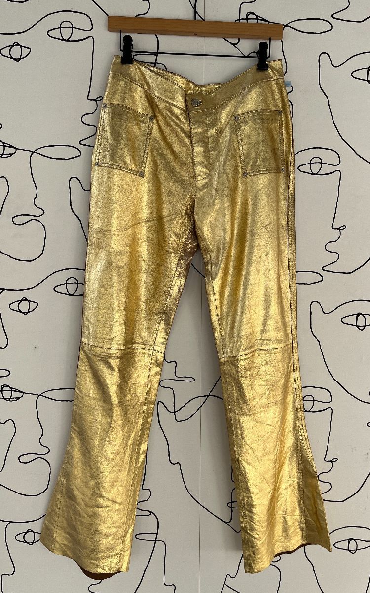 As-is Y2k Crazy Metallic Gold Leather Flared Button Up Pants ...