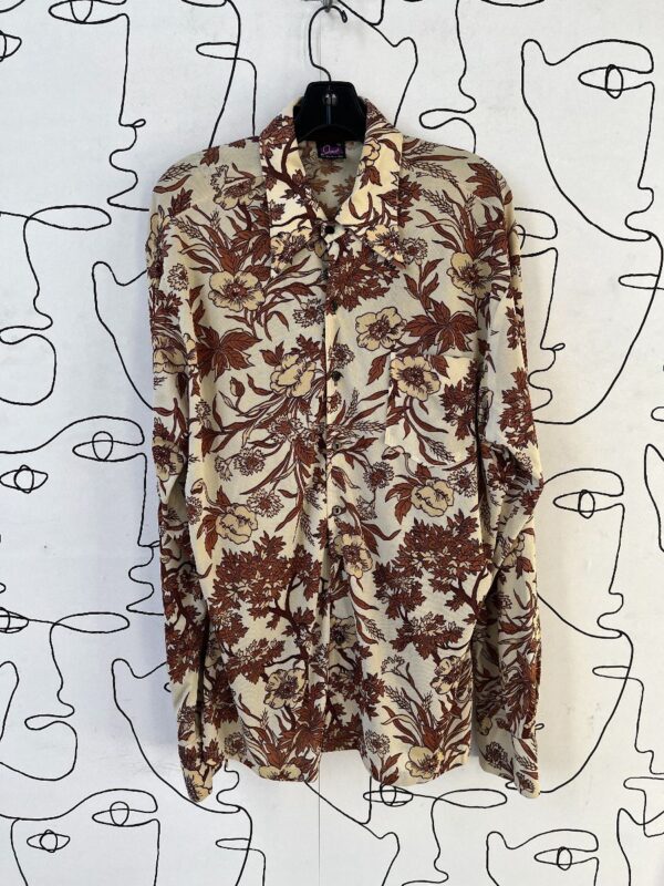 product details: AS-IS AMAZING 1970S FLORAL PRINT POLYESTER LONG SLEEVE BUTTON DOWN DISCO SHIRT AS-IS photo