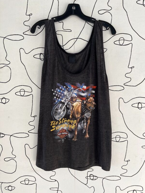 product details: THE STRONG SURVIVE BULLDOG 3D EMBLEM HARLEY DAVIDSON THREADBARE TANK TOP photo