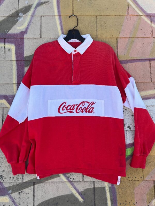 product details: CLASSIC COCA-COLA LONG SLEEVE RUGBY STYLE COLLARED HENLEY SHIRT photo
