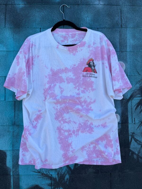 product details: AWESOME PINK TIE DYED CAPTAIN MORGAN SPICED RUM SINGLE STITCHED GRAPHIC TSHIRT photo