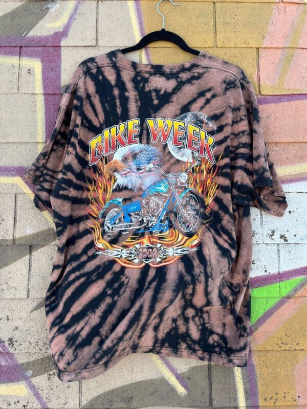 product details: J&P CYCLES 2002 BIKE WEEK BLEACHED OUT STARBURST TIEDYE TSHIRT photo