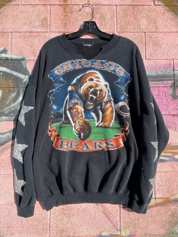 product details: REWORKED VINTAGE CHICAGO BEARS NFL PULLOVER SWEATSHIRT W/ STAR SEQUIN APPLIQUE SLEEVES photo
