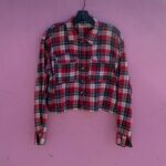 FUN REWORKED CROPPED LONG SLEEVE FLANNEL BUTTON UP JACKET