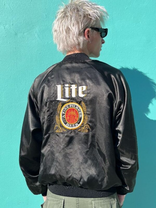 product details: AS-IS LITE BEER EMBROIDERED  SATIN BUTTON UP JACKET photo