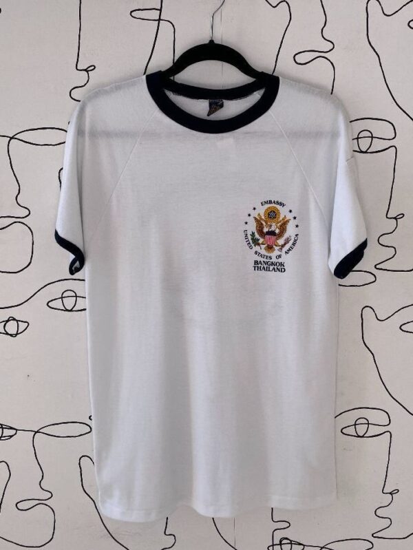 product details: U.S. EMBASSY THAILAND MARINE SECURITY GAURD RINGER TEE W/ COBRA AND MONGOOSE GRAPHIC ON BACK photo