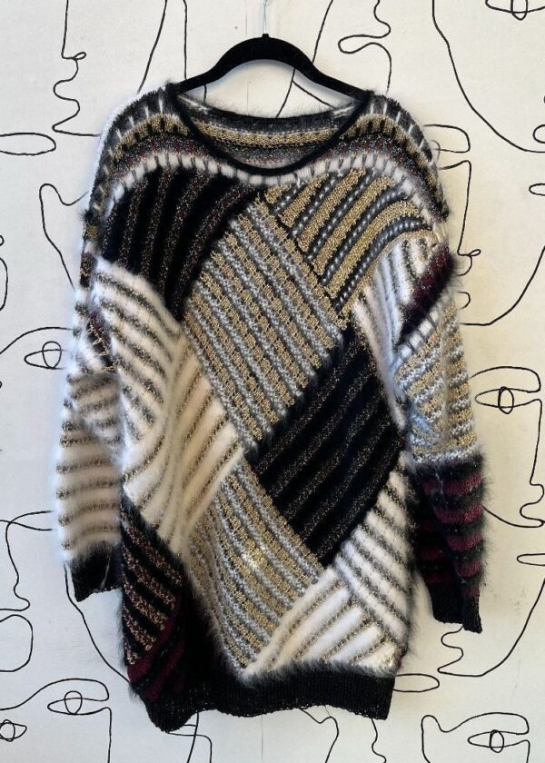 product details: FUN 1980S ANGORA WOOL & CROCHET PATCHWORK PULLOVER SWEATER photo