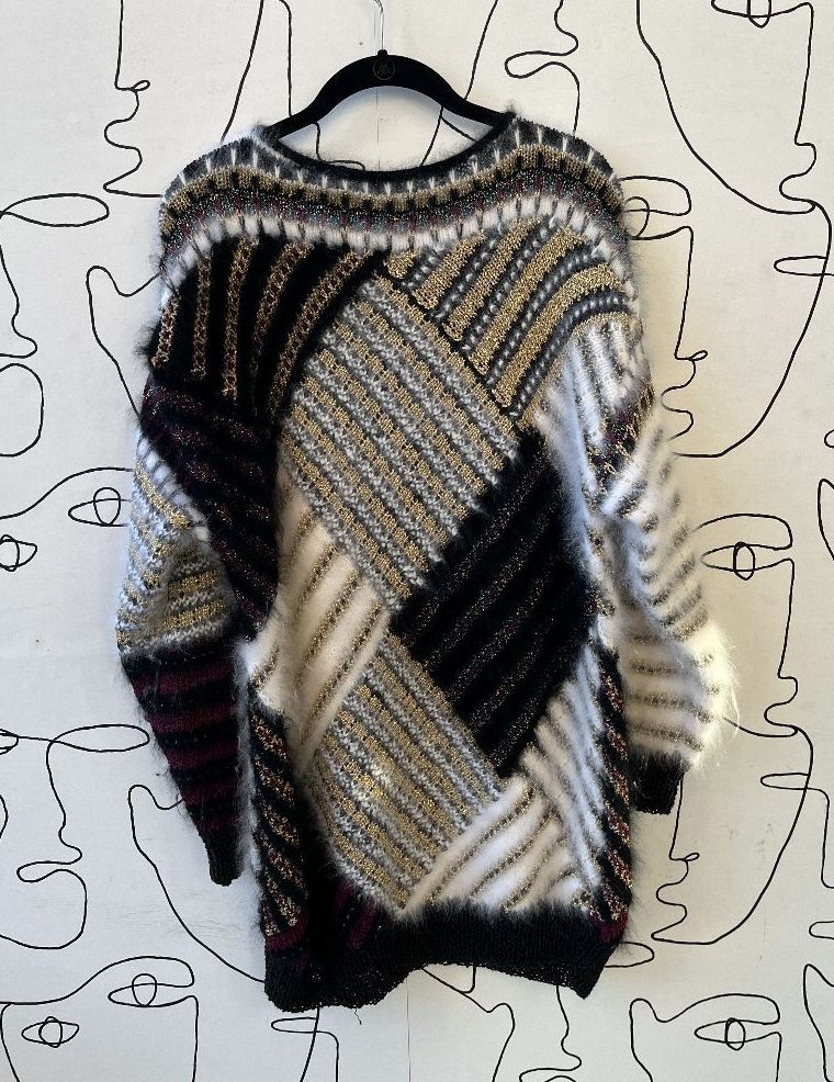 Fun 1980s Angora Wool & Crochet Patchwork Pullover Sweater | Boardwalk ...