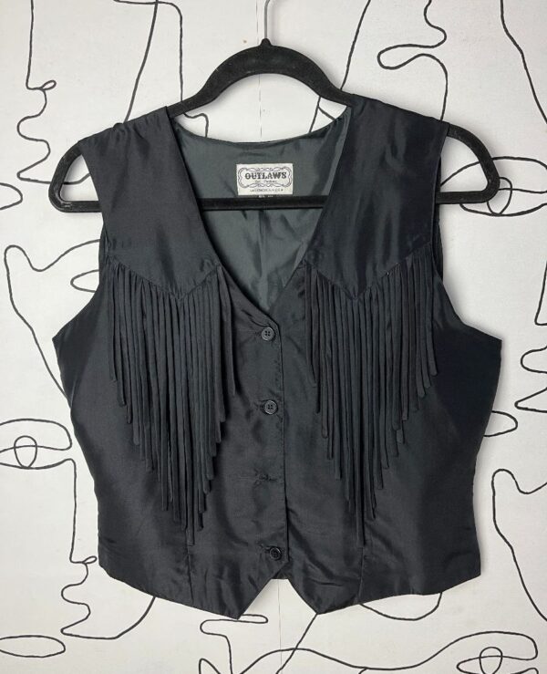 product details: AS-IS SUPER CUTE 1990S SILK BUTTON UP WESTERN STYLE FRINGE VEST photo