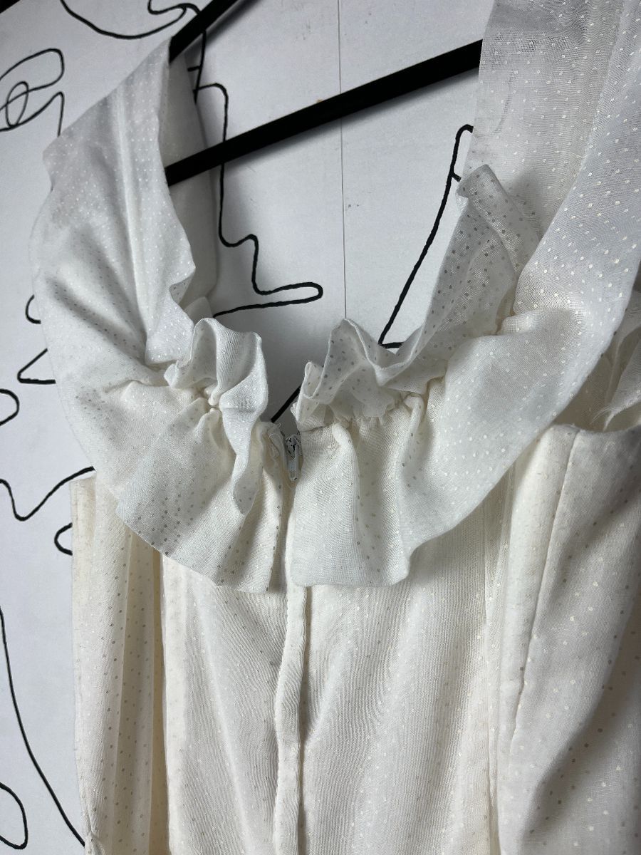 Classic 1970s White Cotton Polka Dot Ruffled Sleeve Midi Prairie Dress ...
