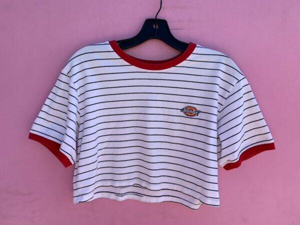 product details: CUTE STRIPED CROPPED & HEMMED DICKIES RINGER TEE photo