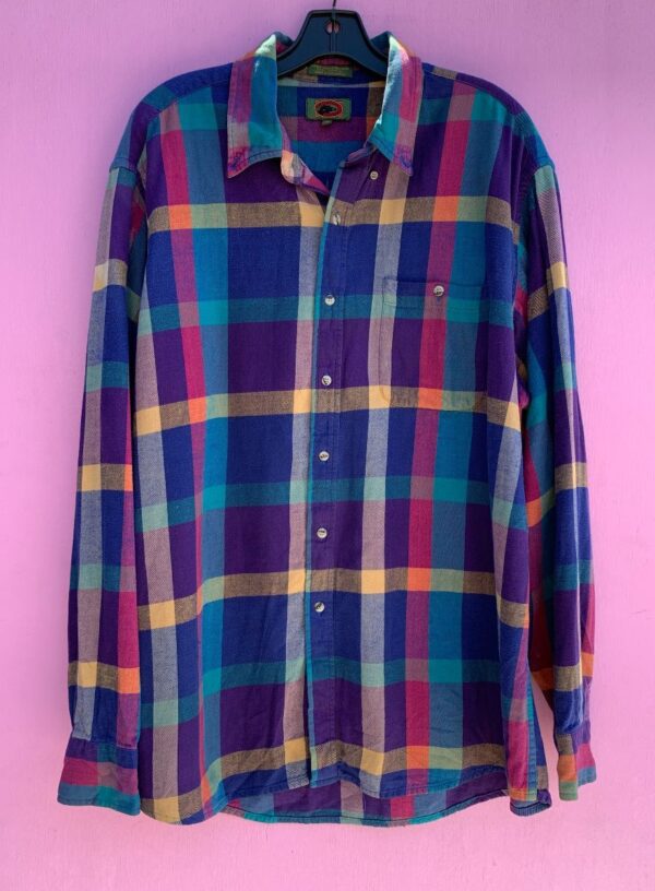 product details: BRIGHT MULTICOLORED BUFFALO PLAID LIGHT WEIGHT FLANNEL SHIRT photo