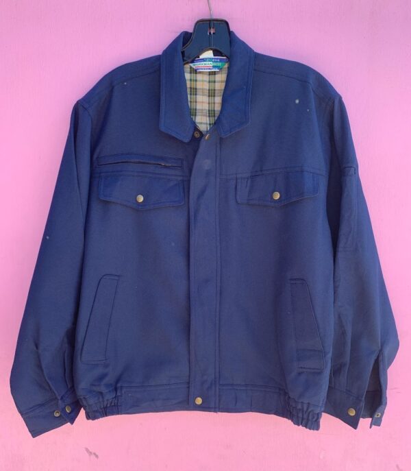 product details: RETRO WORKWEAR ULTILTY STYLE JACKET PLAID LINING SNAP BUTTON POCKETS photo