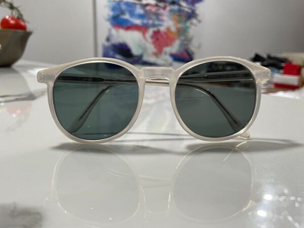 product details: 1980S ROUND PEARLIZED WHITE FRAME CUSTOM GREEN TINTED LENSE SUNGLASSES photo